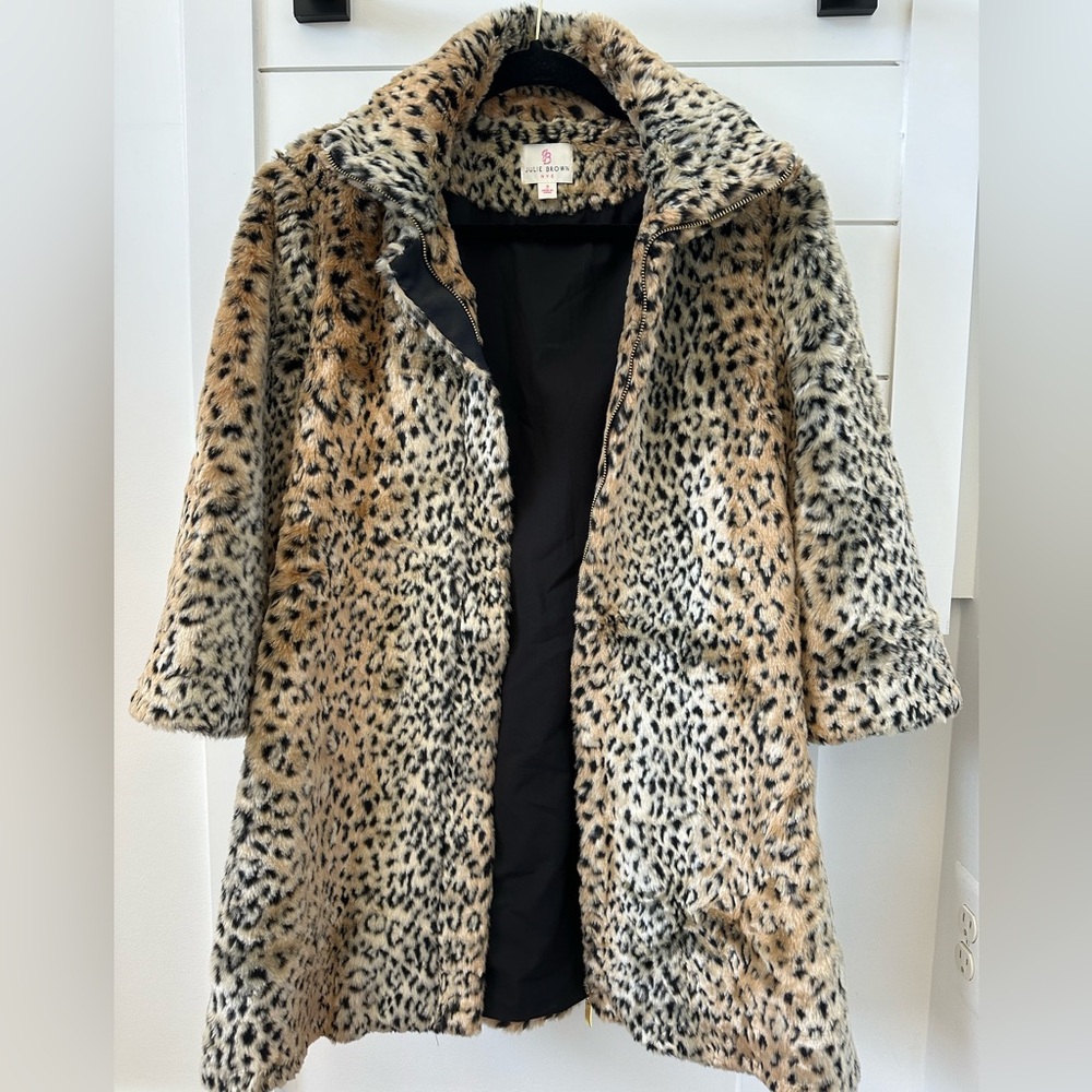 Julie Brown faux leopard coat